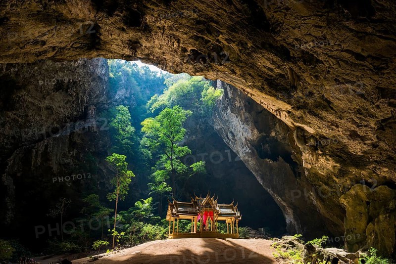 Temple in a stalactite cave, Phraya Nakhon Cave, Khao Sam Roi Yot National Park, Hua Hin, Prachuap Khiri Khan, Thailand