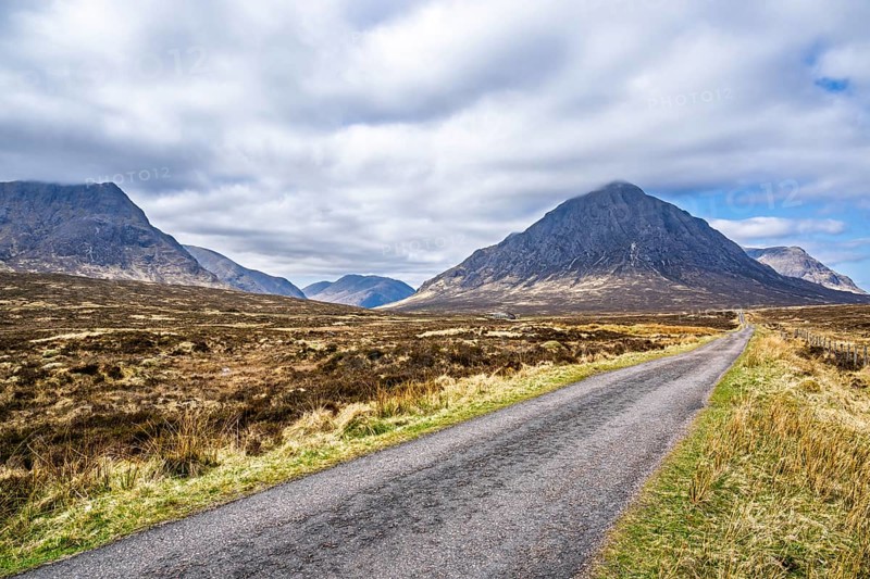 Mountains and Moors over Glen Etive Valley, Glencoe, Highlands, Scotland and Buachaille Etive Mòr, The Buachaille, Glen Etive, Highlands, Scotland, UK