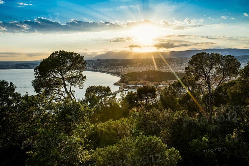 Panorama, Sunset, View from Mont Boron, Nice, Alpes Maritimes, Provence Alpes Cote d'Azur, French Riviera, South of France, France