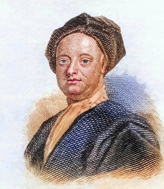 George Vertue FSA, (b. 1684, d. 24 July 1756) was an English engraver and antiquary whose notebooks on British art of the first half of the 18th century are a valuable source for this period, coloured woodcut from Crabbe's Historical Dictionary from 1825, Historical, digital reproduction