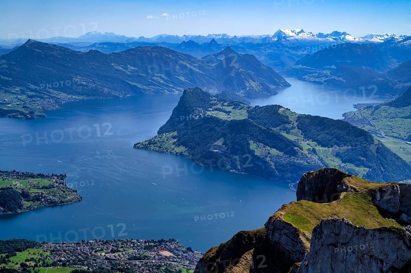 View from Pilatus Kulm mountain station to Stanser Horn, Alpnach, Lake Lucerne, Swiss mountain range, Alps, snow-covered, Canton Lucerne, Switzerland