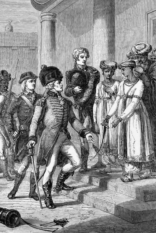The siege of Seringapatam (Srirangapatna), a town in the Mandya district of the Indian state of Karnataka, in 1792 ended when Tipu Sultan agreed to the strict terms of the Treaty of Seringapatam, India, digital reproduction of a historical original