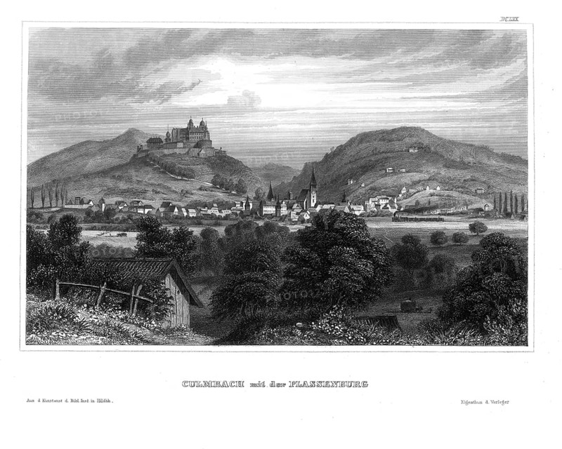 Kulmbach and the Plassenburg, 19th century, Upper Franconia, Bavaria, Germany, reproduction from an original from that time, historical, digitally enhanced