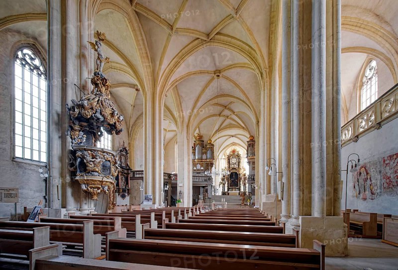 St Peter and Paul Cathedral, interior view with the pulpit, Museum Zeitzer Schloss Moritzburg, early baroque style, Zeitz, Saxony-Anhalt, Germany