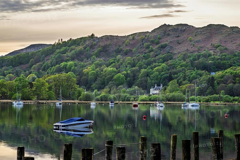 Sunset over Windermere Lake, Ambleside, Lake District, Cumbria, England, United Kingdom