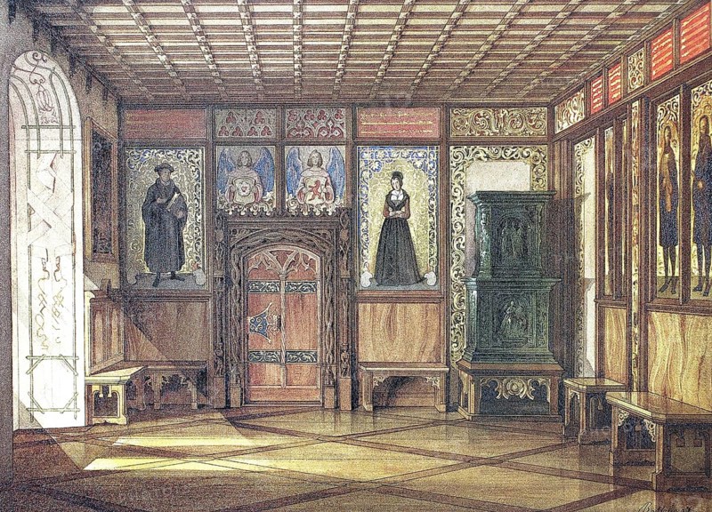 Luther memorial room in the Veste Coburg in 1845, Coburg, Upper Franconia, Bavaria, Germany, Historical, digitally restored reproduction from a 19th century original, Record date not stated