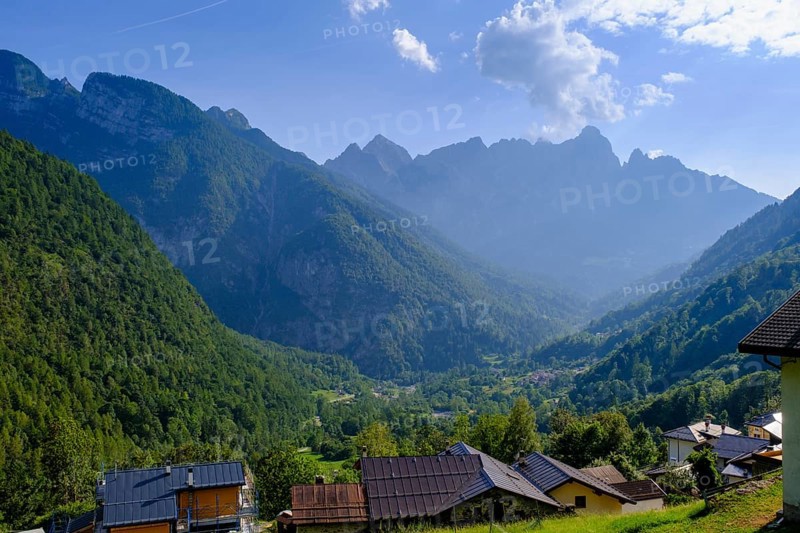 Lambroi, Valle Paganin, behind Val di Mis, and Piz di Sagron, Belluno, Veneto, Italy