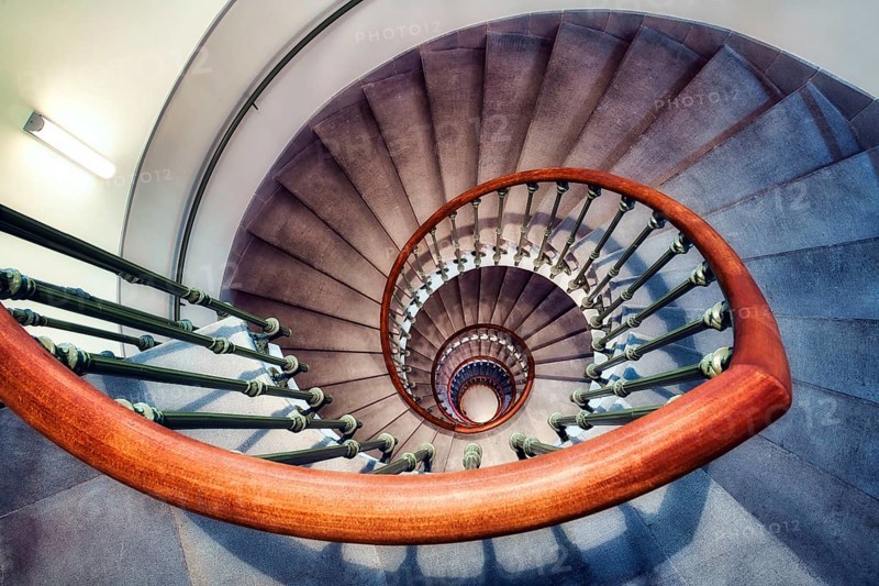 Old staircase with beautiful spiral staircase, Zurich, Switzerland