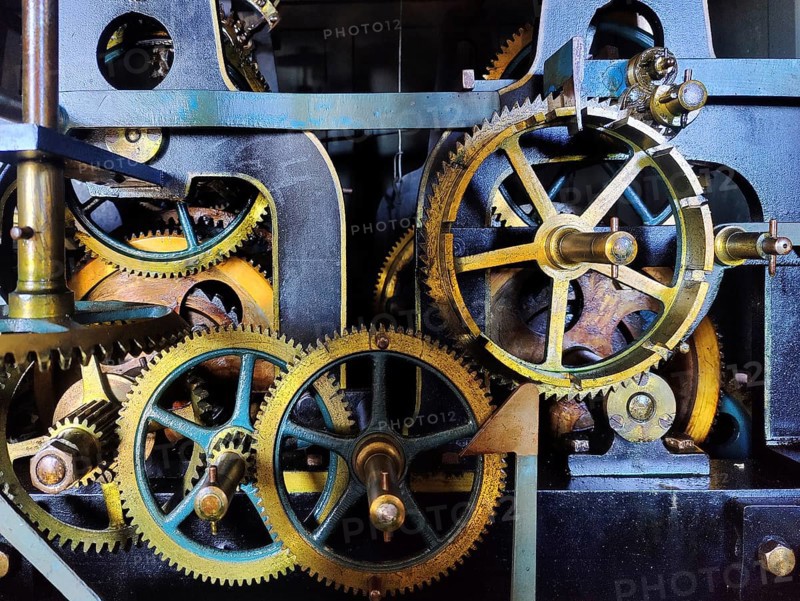 Historic mechanical gear train for the church bells of the main church of St Katharinen, Hamburg, Germany