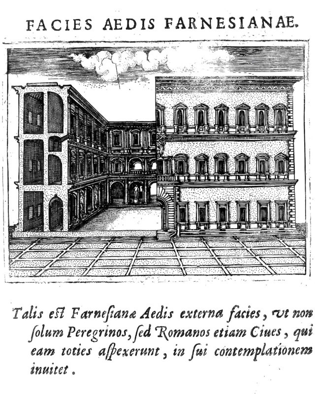 Palazzo di Farnese, one of the most important buildings of the Italian Renaissance, Rome, Italy, Historical, digitally enhanced reproduction from Grandezze della citta di Roma antiche et moderne by Jacomo Crulli de Marcucci, from 1630