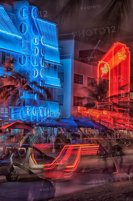 Ocean drive by night, South Beach, Miami, Florida, USA