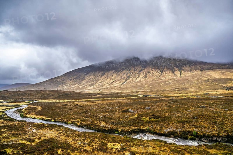Eas a' Bhradain waterfall, Red Cuillin mountains, Loch Ainort, Isle of Skye, Scotland, UK