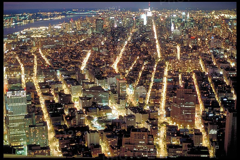 Night view from the Worl Trade Center, Twin Towers, September 2000, New York City, USA