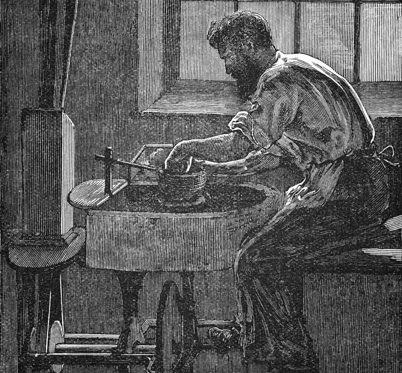 Man, potter, Burslem, Staffordshire, around 1870, England, digital reproduction of a historical model