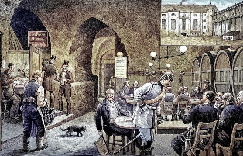 The blood dish was a historical wine and gourmet delicacy in Königsberg, which was housed in the cellar vaults of the north wing in Königsberg Castle, East Prussia, Russia, illustration, published 1890, reproduction, digitally enhanced, Historical