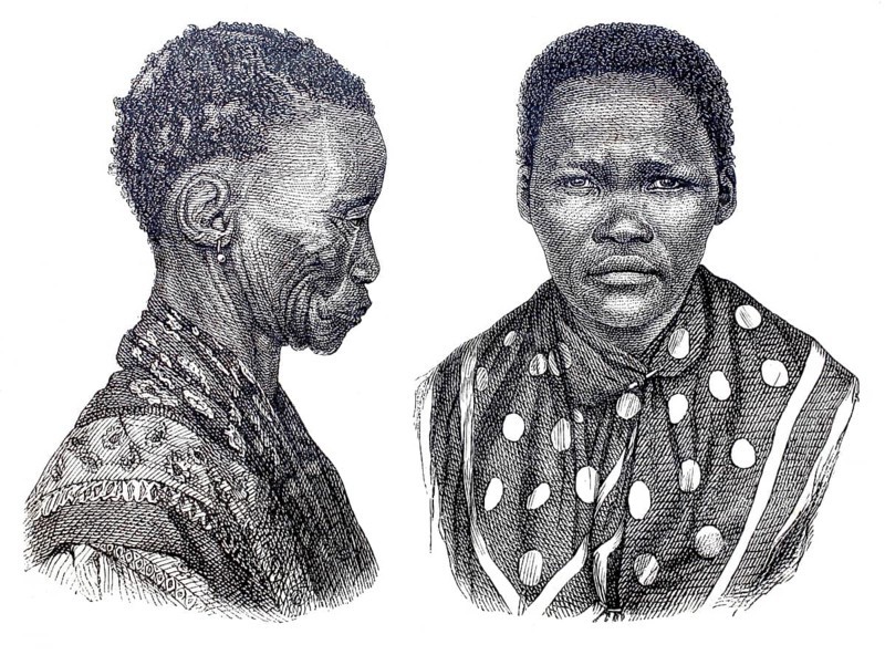 Types of the Ottentots. Collective term for the Khoikhoi family of peoples living in present-day South Africa and Namibia, which includes the Nama, Korana and Griqua, 1888, Historical, digitally enhanced reproduction of a 19th century model