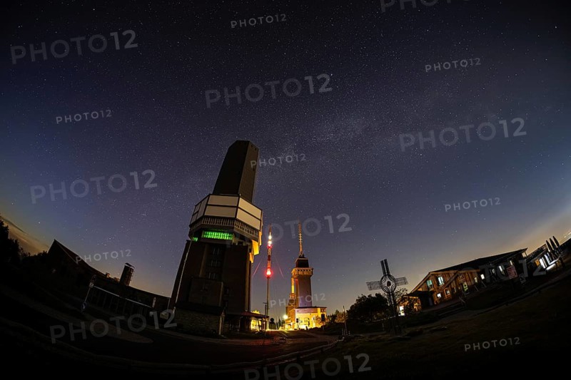 The Milky Way passes over the summit of the Großer Feldberg in the Taunus, near Frankfurt am Main, Großer Feldberg in the Taunus, Schmitten, Hesse, Germany