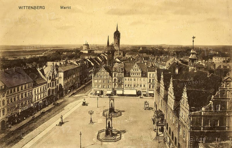 Historical postcard, picture postcard, market square of Wittenberg, Saxony-Anhalt, Germany, digitally enhanced reproduction of an original from around 1900, picture postcard