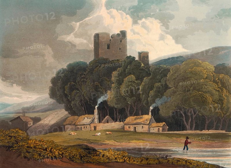 Thirlwall Castle, ruined 12th century castle near the village of Greenhead, about 32 km west of Hexham in the English county of Northumberland, c. 1850, after a painting by Theodore Henry Adolphus Fielding, digitally enhanced reproduction, historical, exact date unknown