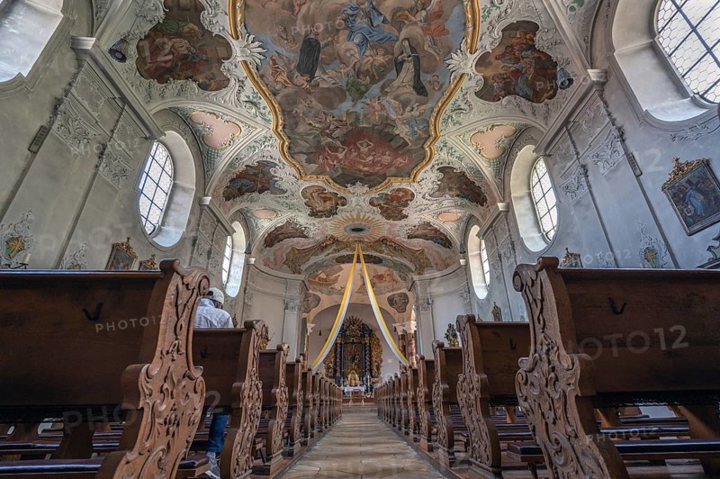 Interior of St Vitus Church, destroyed around 1630, rebuilt between 1661 and 1665, Burglengenfeld, Upper Palatinate, Bavaria, Germany