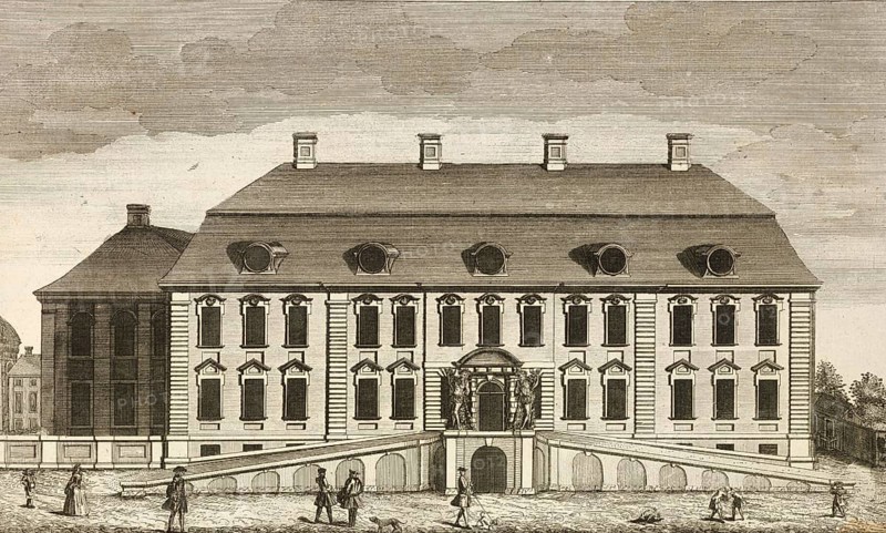 Schwedt Castle, town of Schwedt in Brandenburg, was badly damaged in the Second World War and the ruins were blown up in 1962, Germany, around 1880, digitally restored reproduction of a 19th century illustration, historical, exact date unknown