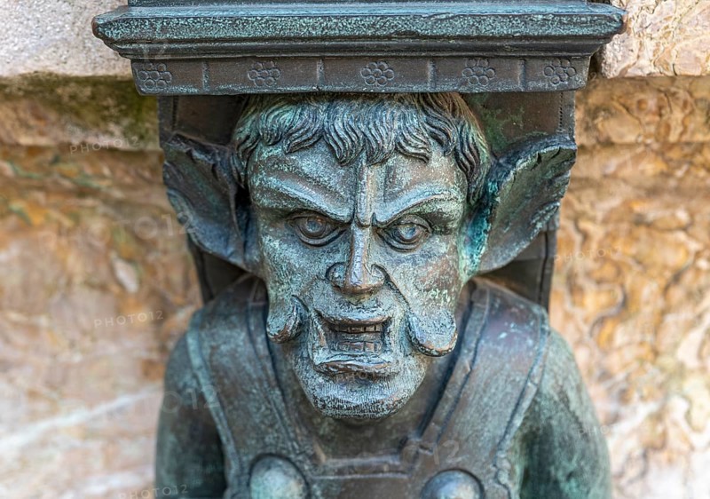 Close-up of bronze Satyr figure at the Landhausbrunnen fountain, Landhaus, Graz, Austria