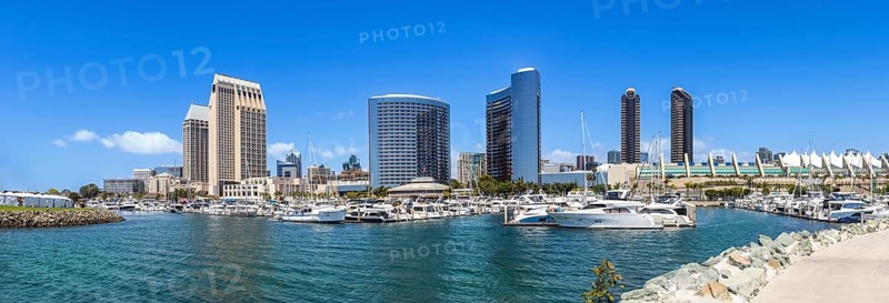 USA, California, San Diego Bay marina and Seaport Village in downtown near Gaslamp Quarter