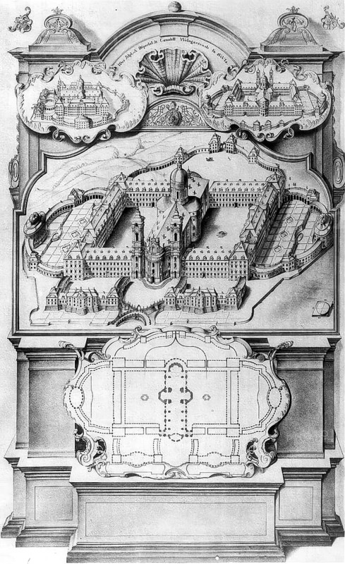 Plan of Weingarten Abbey, 1723, Baden-Württemberg, Germany, reproduction from a model of the time, historical, digitally enhanced