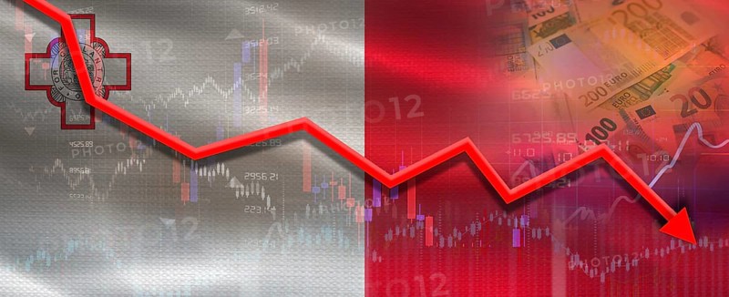 Malta financial crisis on economic graph. Financial fall of Malta on economy market