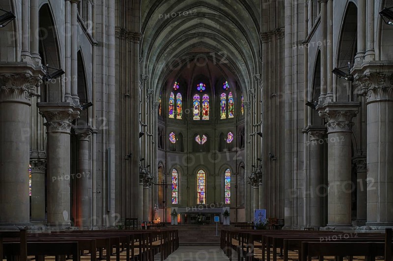 Choir room with altar, interior view, Église Notre-Dame Cathedral, Épernay, Champagne, Marne, France