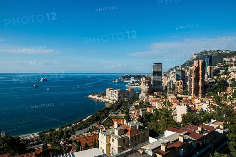 Panorama, Skyline with skyscrapers by the sea, Monte Carlo, Cote d'Azur, Monaco