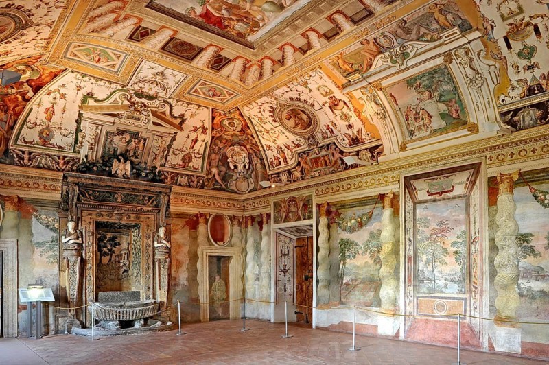 Salone della Fontana, fountain hall, Roman Mannerist frescoes, Villa d'Este residential palace, UNESCO World Heritage Site, Tivoli, metropolitan city of Rome, Lazio, Italy
