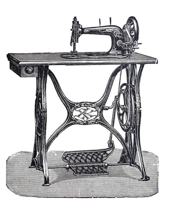 Textile industry, Singer medium shuttle machine, sewing machine by Robert Kiehle, digitally enhanced reproduction of a 19th century pattern, historical, exact date unknown