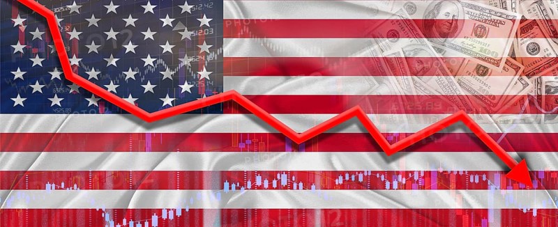 USA financial crisis on economic graph. Financial fall of USA on economy market