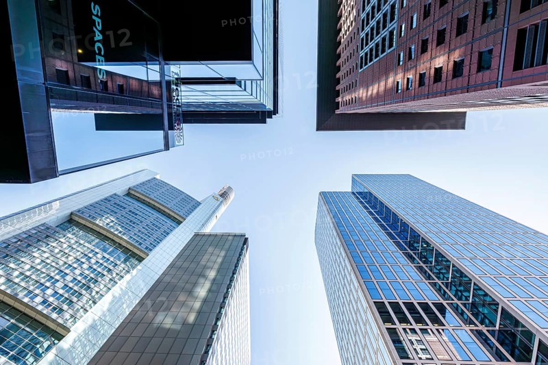Frankfurt skyline skyscrapers buildings banks modern work offices in Frankfurt, Germany