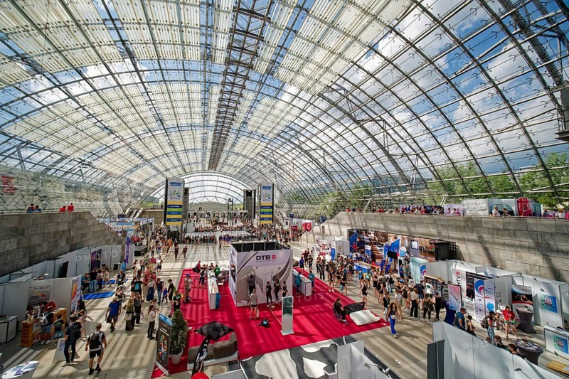New Leipzig Trade Fair Centre, Leipzig Trade Fair, with glass entrance hall, interior view, trade fair complex, trade fair grounds, glass dome, event, trade, exhibition, Leipzig, Saxony, Germany