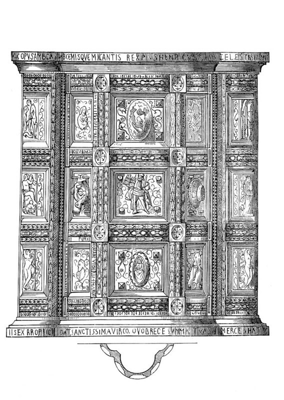 Religious objects of worship, ambo, in Orthodox, Catholic and Lutheran churches the raised place from which the lector, deacon or priest recites the biblical readings or the Gospel, from the cathedral in Aachen, Germany, Historical, digitally enhanced reproduction from an original from around 1860