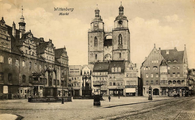 Historical postcard, picture postcard, market square of Wittenberg, Saxony-Anhalt, Germany, digitally enhanced reproduction of an original from around 1900, picture postcard