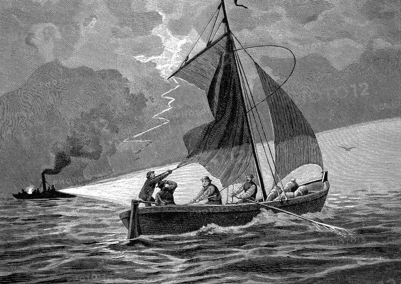 A smuggling ship on Lake Garda, Italy, Illustration from 1894, Reproduction, digitally enhanced, Historical