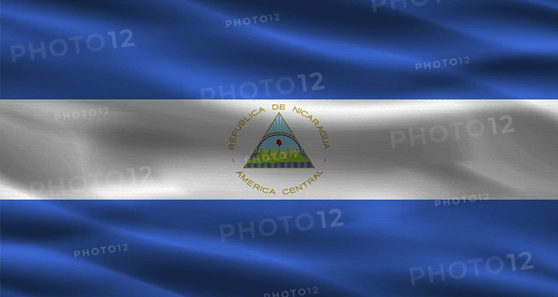 Nicaragua flag with fabric texture. Realistic flag of Nicaragua waving