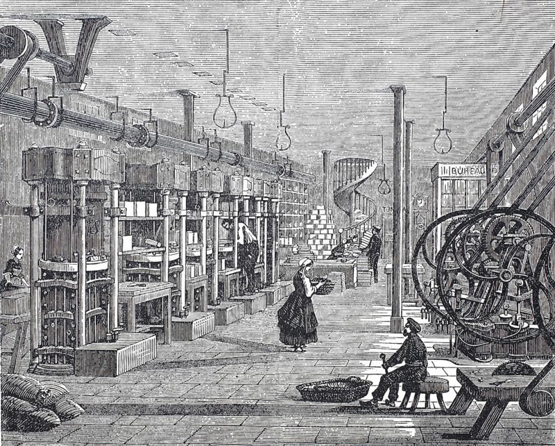 Agriculture, vegetable growing, establishment of a vegetable canning factory, around 1850, digitally improved reproduction of a 19th century model, historical, exact date unknown