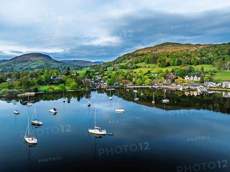 Windermere Lake from a drone, Ambleside, Lake District, Cumbria, England, United Kingdom
