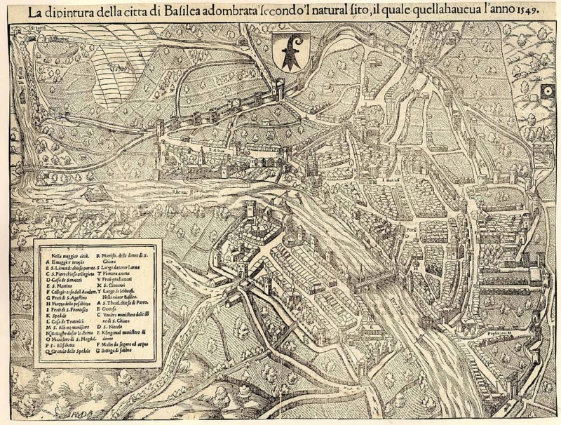 City map of Basel around 1549, Switzerland, reproduction from a model from that time, historical, digitally enhanced