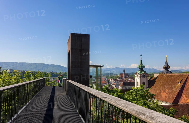 Panoramic lift up the Taborberg with a view of St Michael's Church and the old town, Steyr, Traunviertel, Upper Austria, Austria