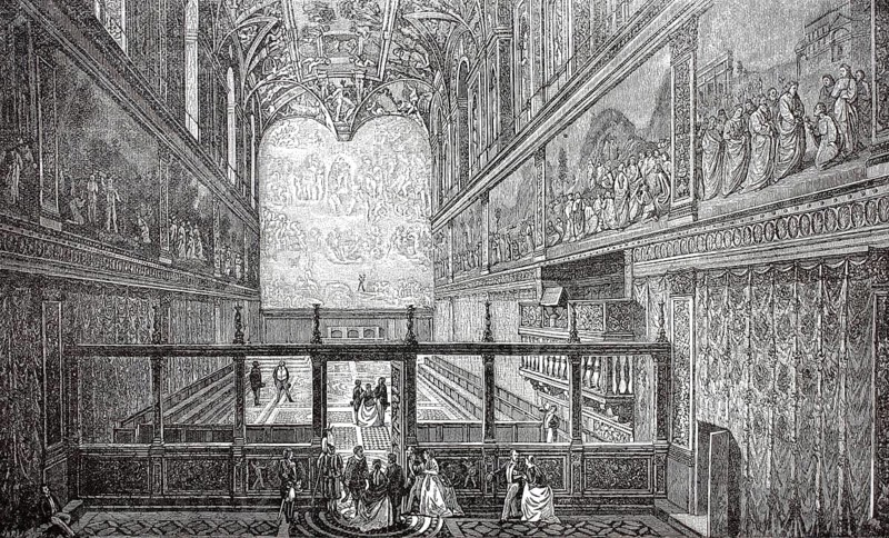 The Sistine Chapel, where the cardinals gather for the election of Pope Leo XIII, 1878, Vatican, Rome, Italy, Historical, Digitally restored reproduction from a 19th century original, Record date not stated