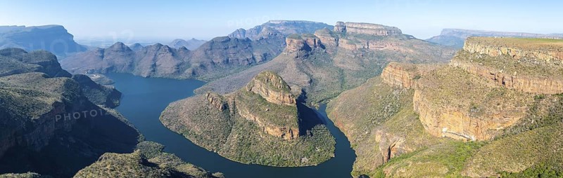 Panorama, Blyde River Canyon with Three Rondawels peak, view of canyon with Blyde River and Table Mountains, canyon landscape, Panorama Route, Mpumalanga, South Africa