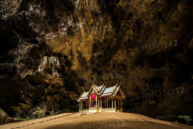 Temple in a stalactite cave, Phraya Nakhon Cave, Khao Sam Roi Yot National Park, Hua Hin, Prachuap Khiri Khan, Thailand