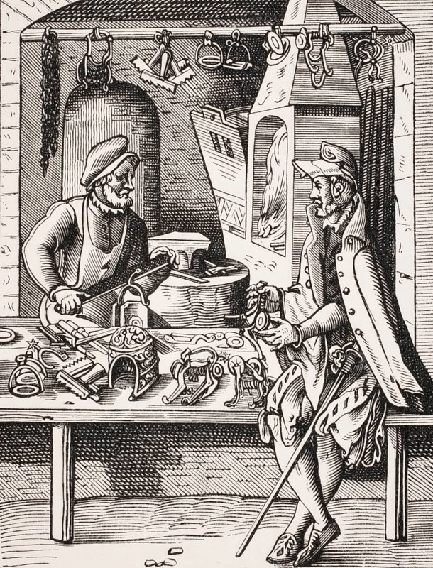 Spore maker. Reproduction of a woodcut from the 16th century by Jost Amman from the 19th century, digital reproduction of a historical model