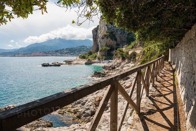 Hiking trail by the sea, Menton, Alpes Maritimes, Provence Alpes Cote d'Azur, French Riviera, South of France, France