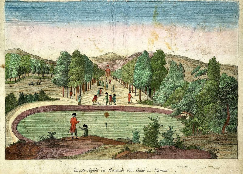 View of Bad Pyrmont, the promenade around 1880, Lower Saxony, Germany, Historical, digitally restored reproduction from a 19th century original, Record date not stated